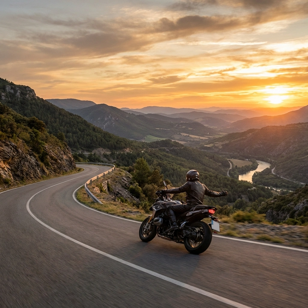 Moto sur route sinueuse