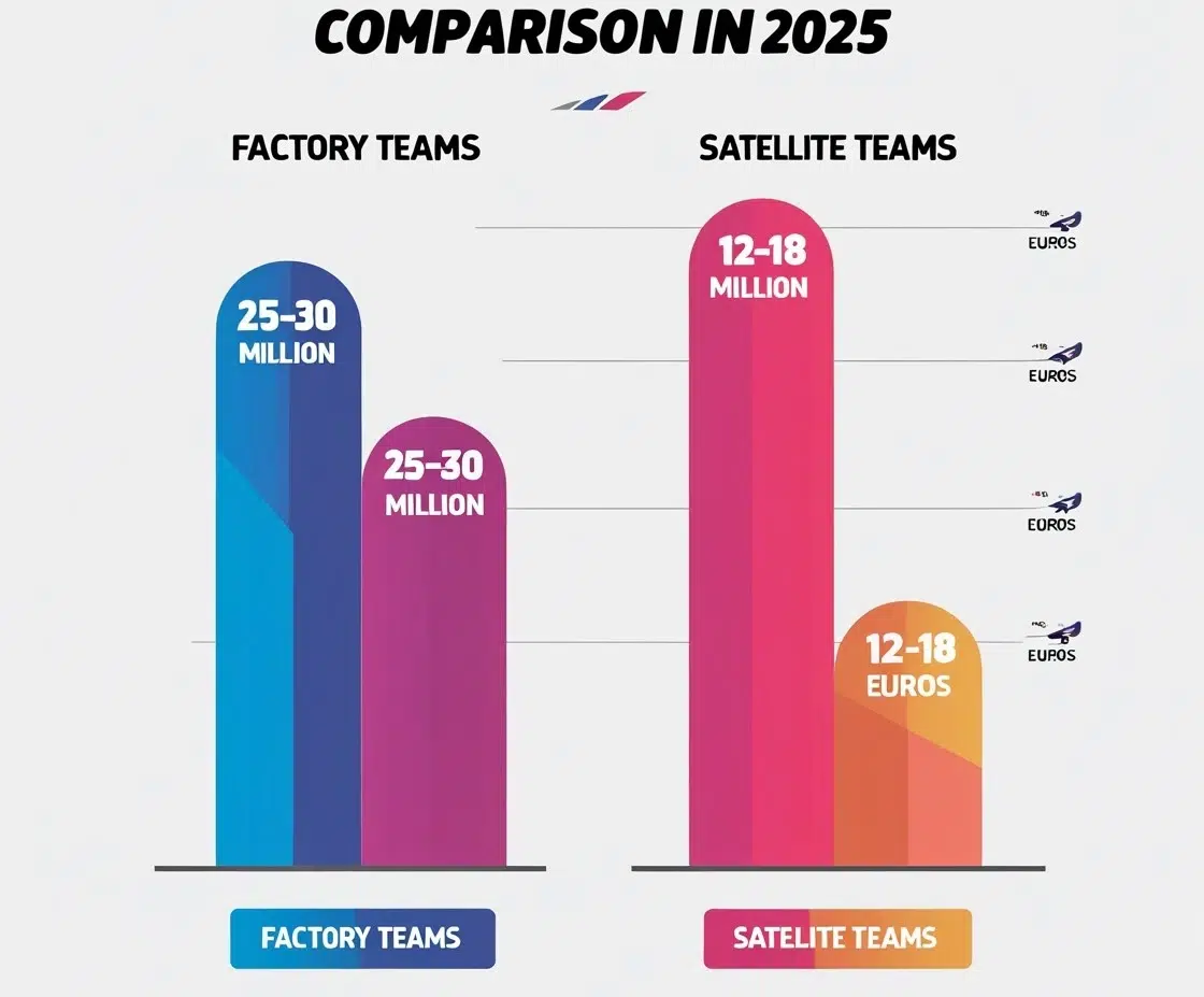 Diagramme comparant les budgets alloués aux équipes d'usine et satellites en MotoGP pour la saison 2025