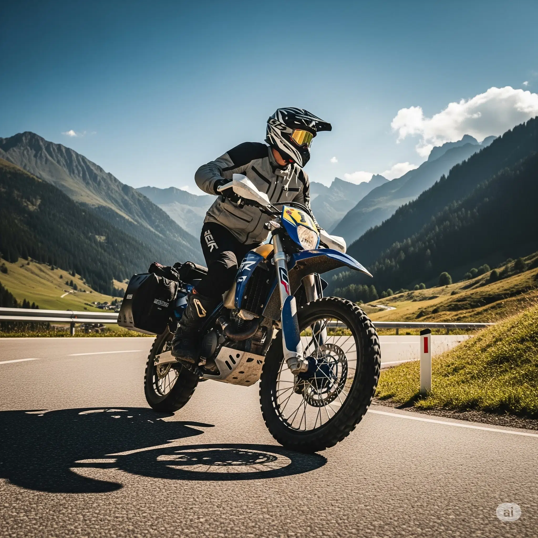 Motard bien équipé sur la route