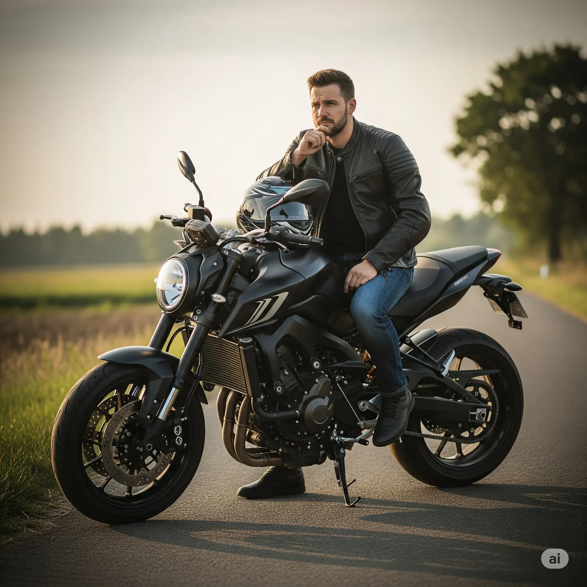 Motard en pleine réflexion