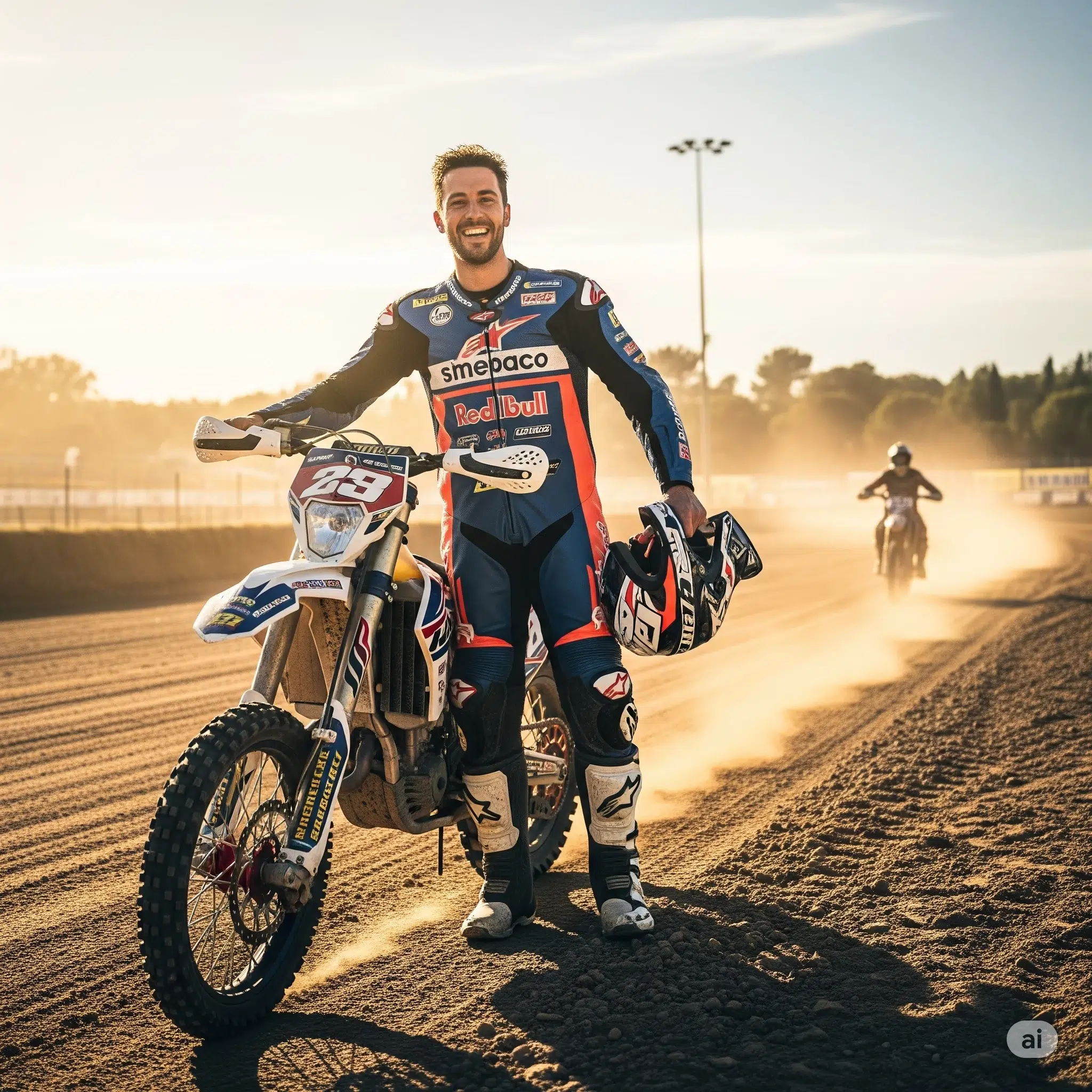 Motard heureux après une bonne performance