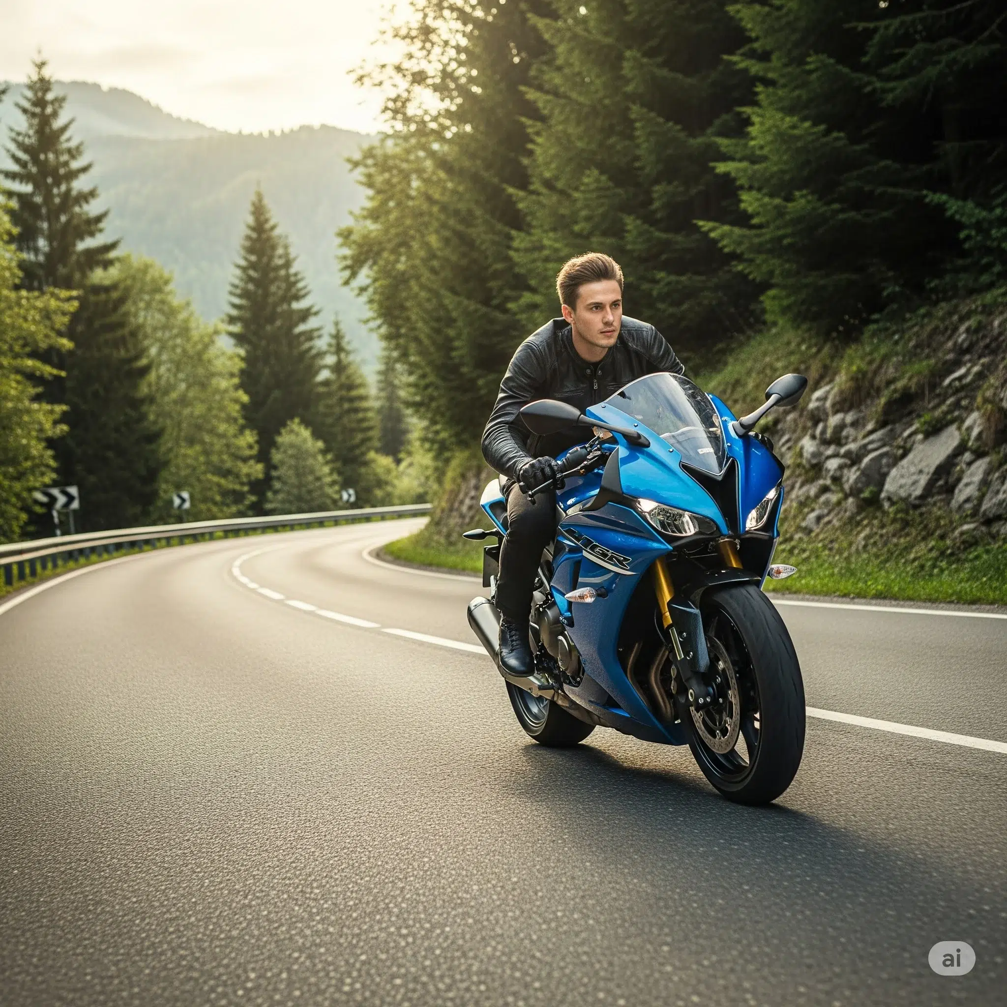 Moto sur route sinueuse