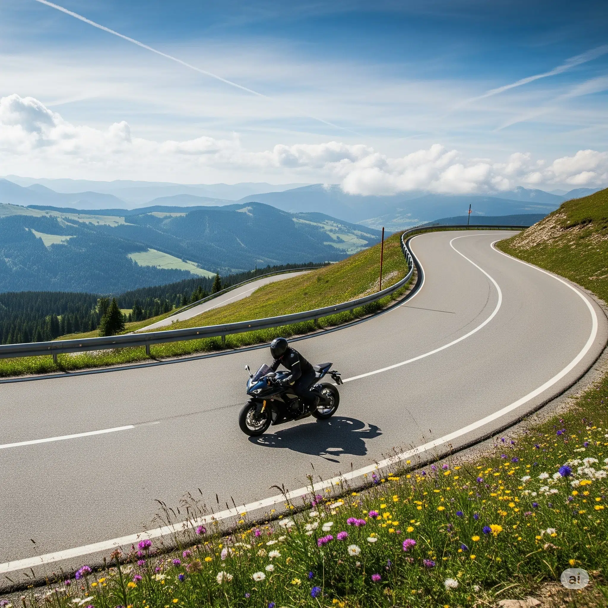 Moto sur une route panoramique