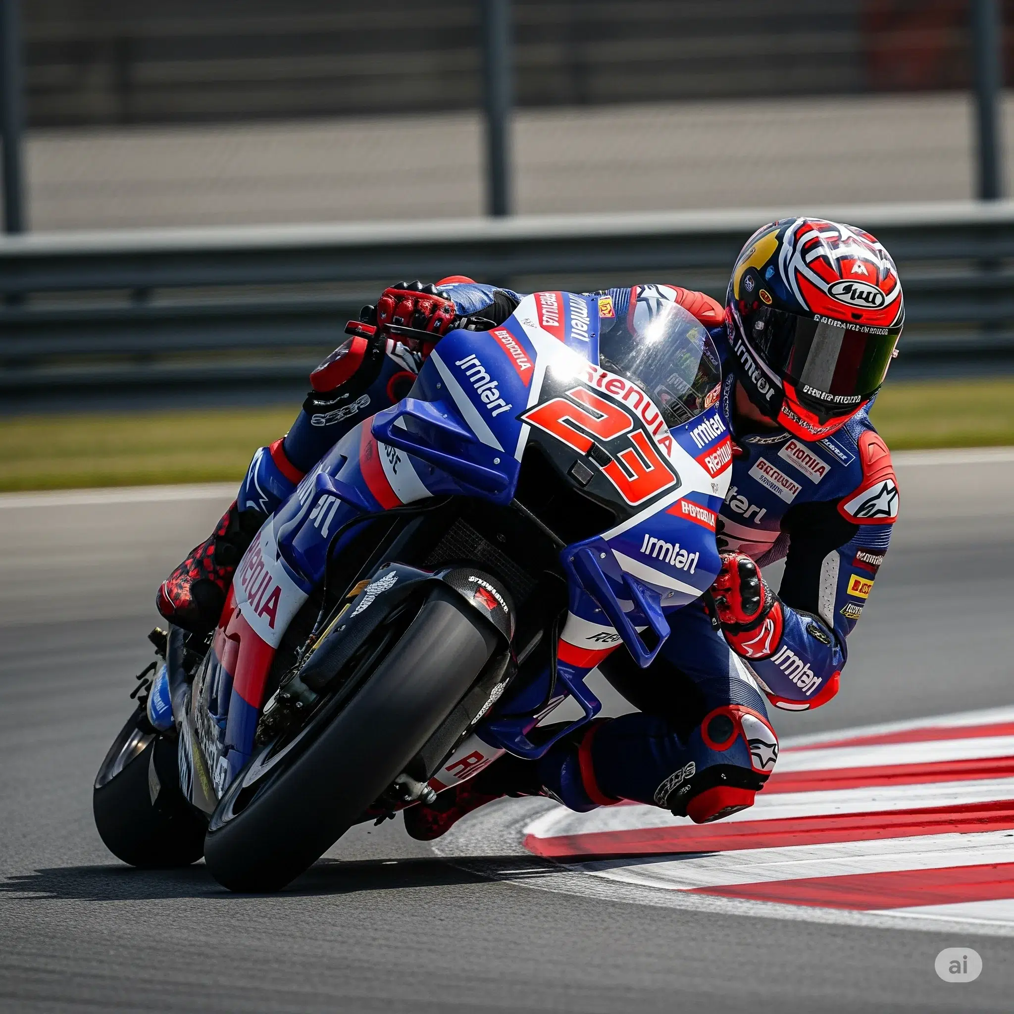 Pilote MotoGP portant une combinaison avec airbag intégré en action