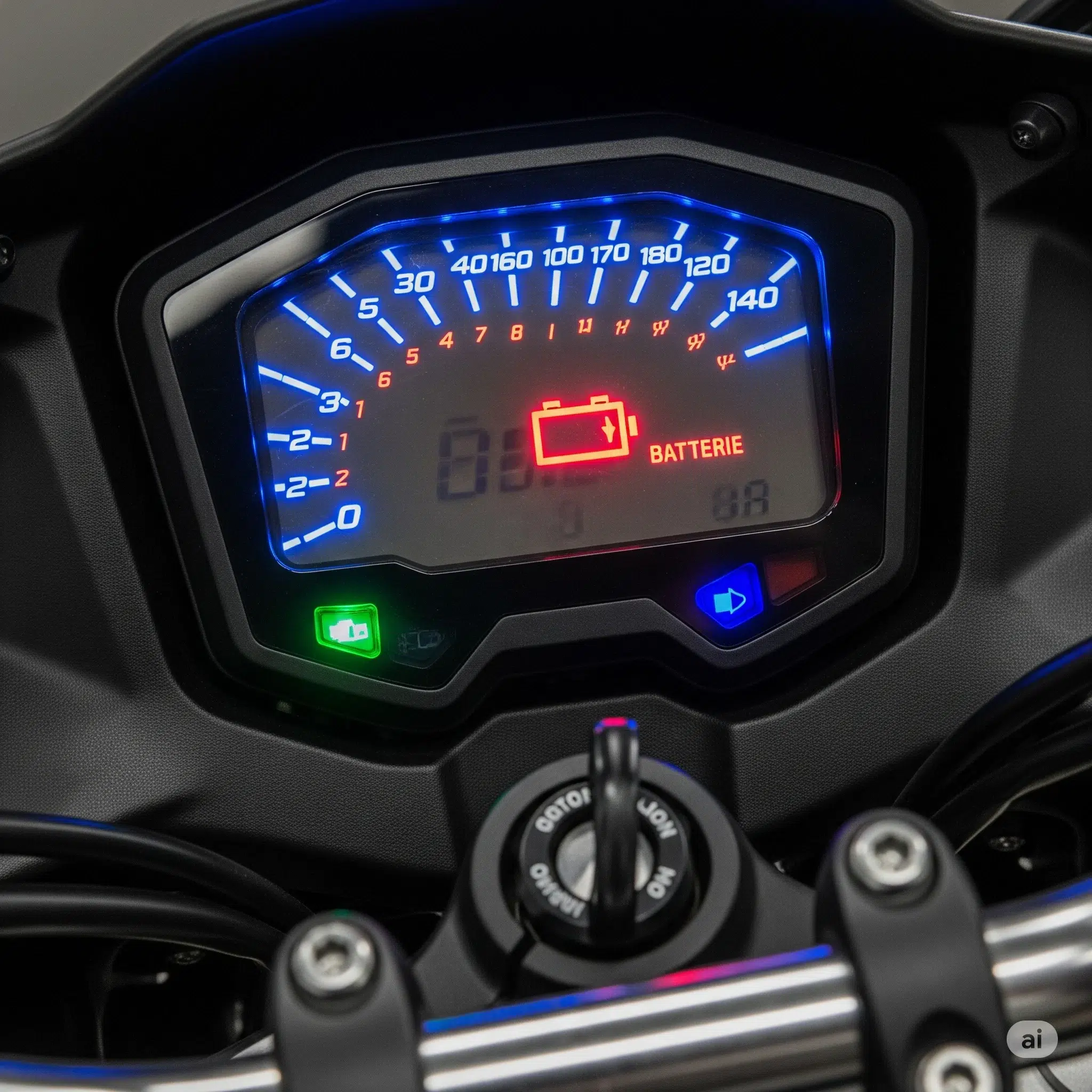 Témoin lumineux de batterie sur un tableau de bord de moto