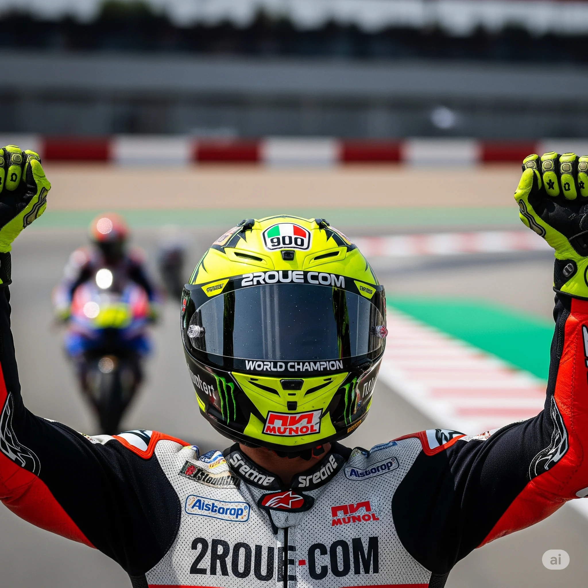 Fabio Quartararo célébrant sa victoire et son titre de champion du monde MotoGP