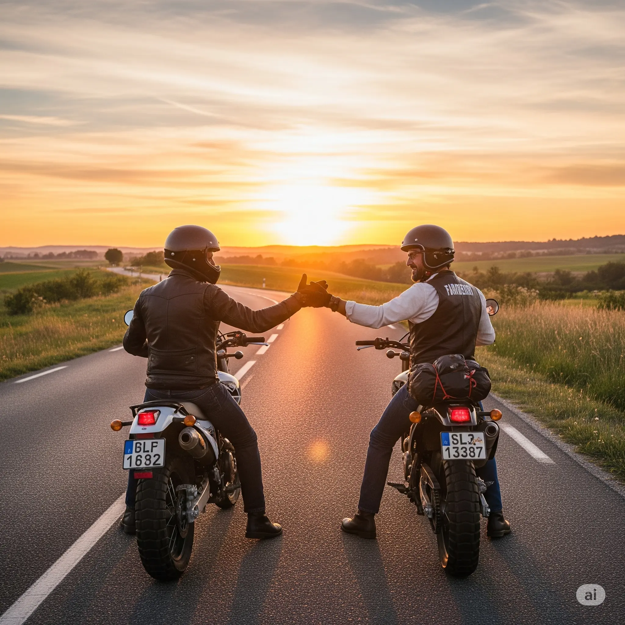 Motards se saluant sur la route, scène typique de rencontres imprévues en voyage.